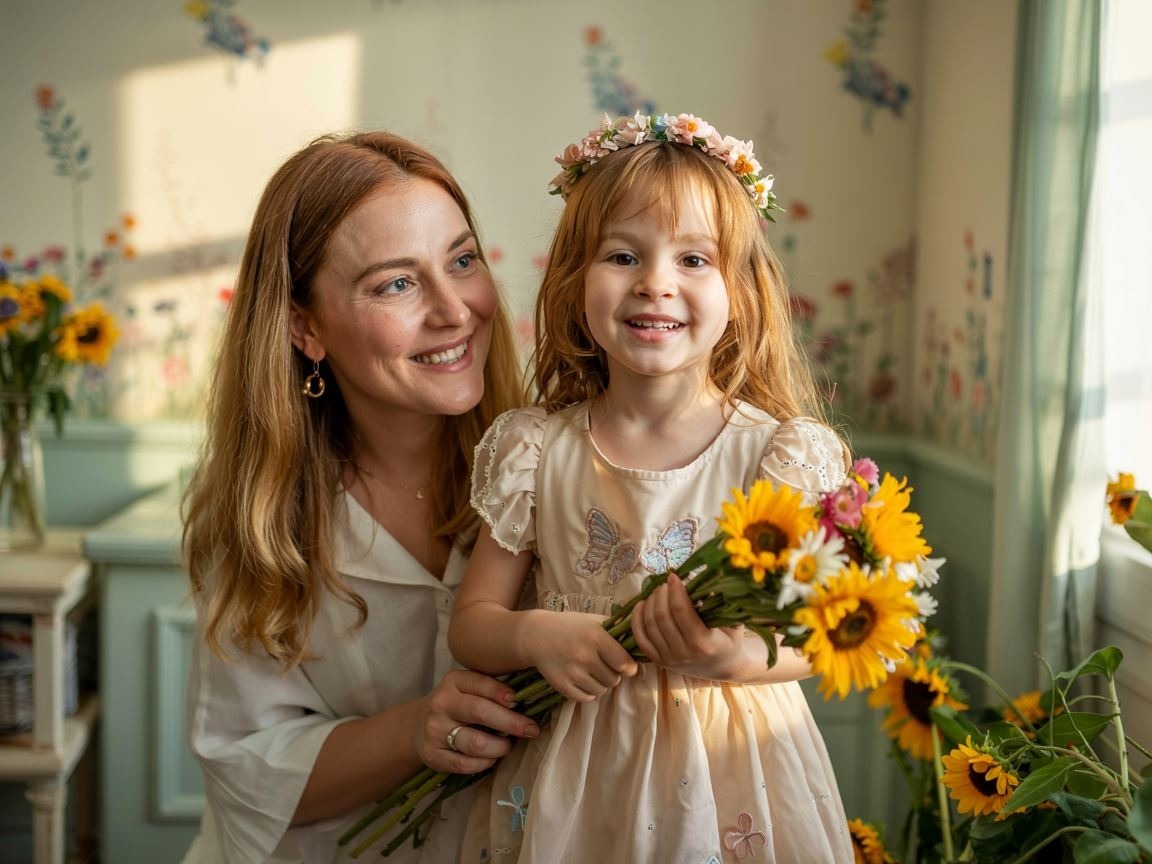 dziecko i mama w wiosennej scenerii